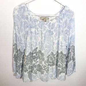 LOFT 3/4 Sleeve Blouse Flowy Floral Blue [CW]